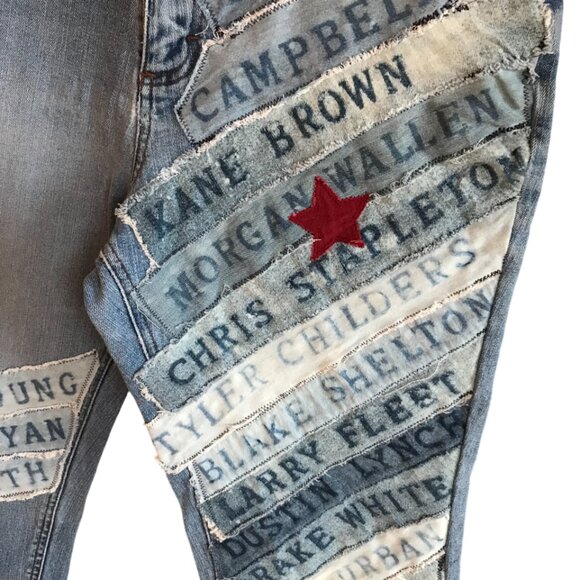 Upcycled Patchwork Capris, Reverse Bleached Country Artists Patches, Size 12P - Picture 4 of 10